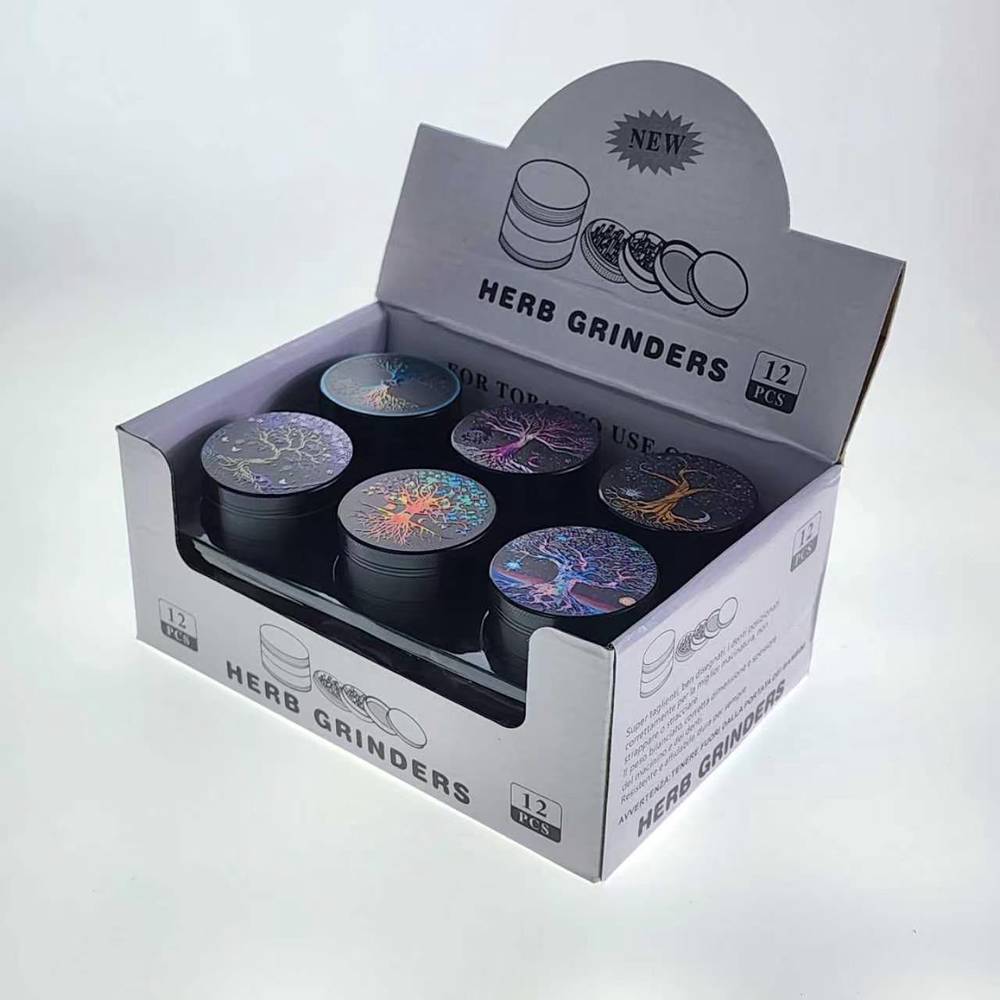 K59 - 2" 4 Parts Black Tree Design Grinders (12ct) (Unit Cost $3.99)