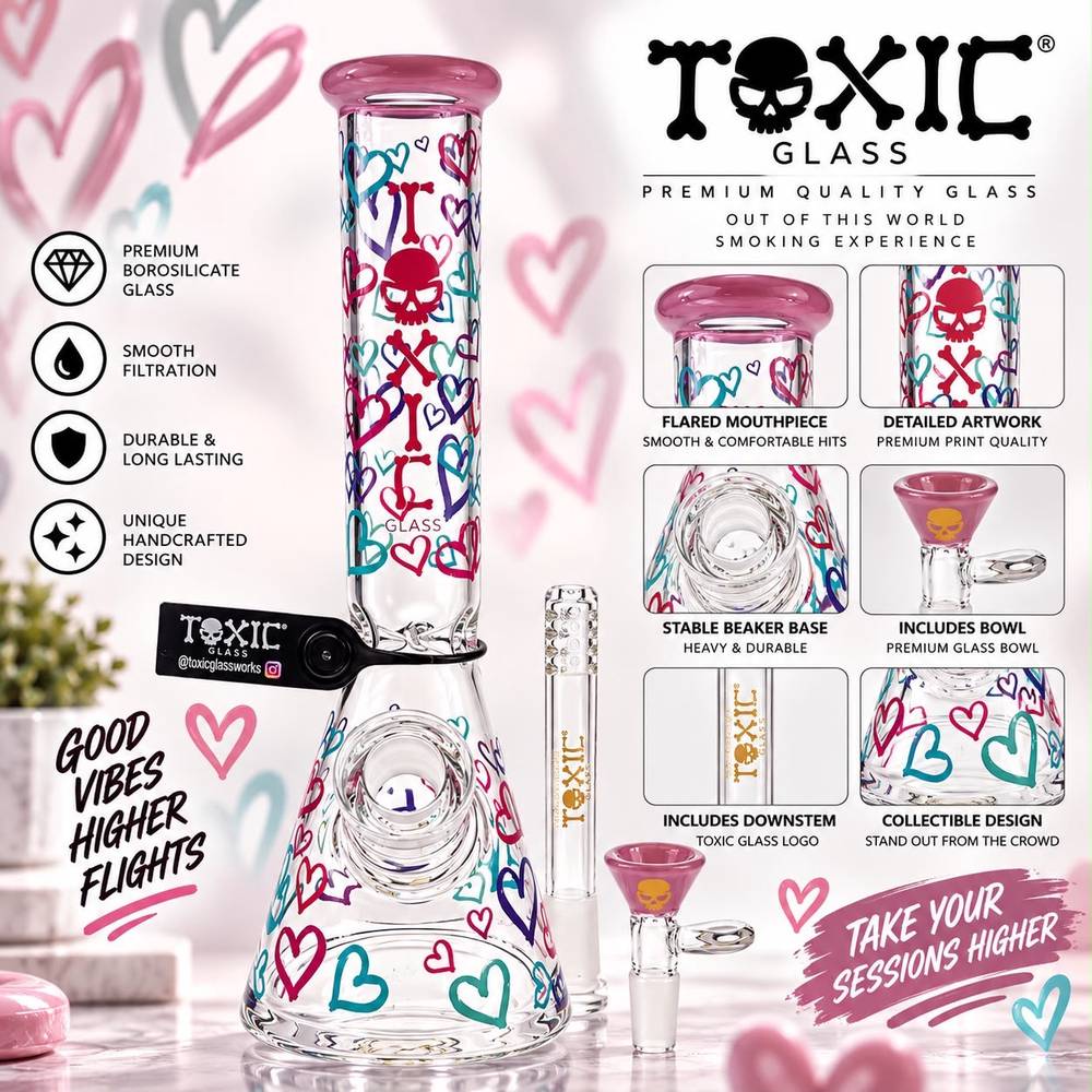 TX134 - 10" 4MM Toxic Heart Pattern Water Pipe